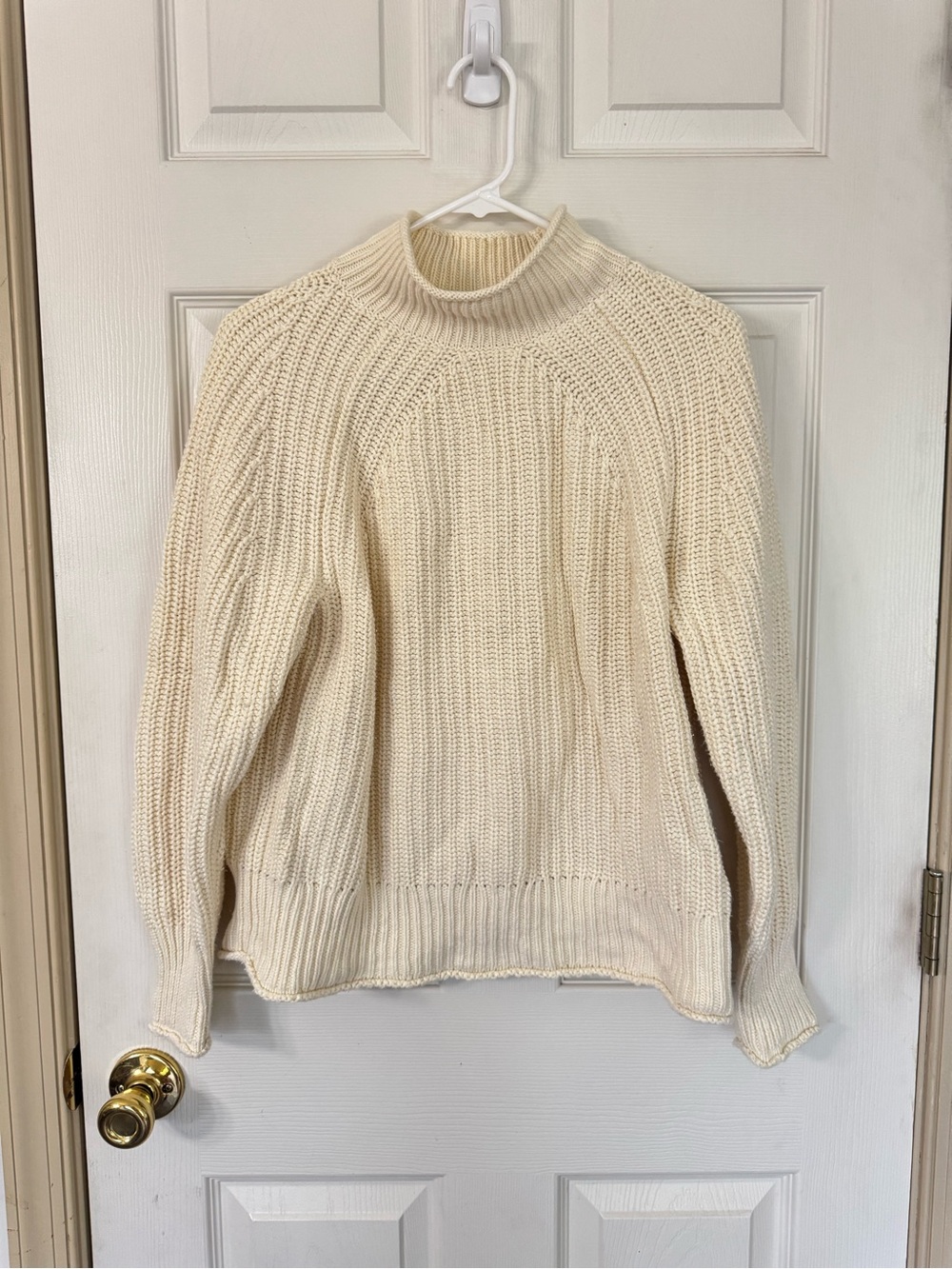 J.CREW Ivory Rib-Knit Mock Neck Raglan Long Sleeve Pullover Sweater Small Cotton